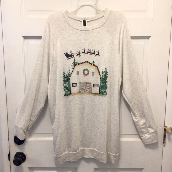 Lovely Souls Plus Womens Country Christmas Barn Lightweight Sweatshirt Size 3XL - Picture 1 of 7